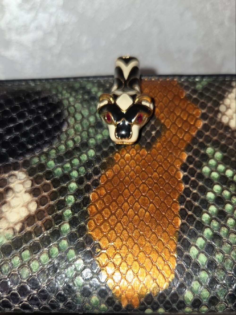 Gucci Multicolor Python Continental Wallet with Gold Snake Head With COA - Picture 3 of 11